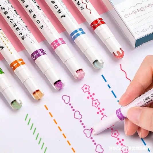 6 Pcs Line Shaped Colorful Stamp Markers